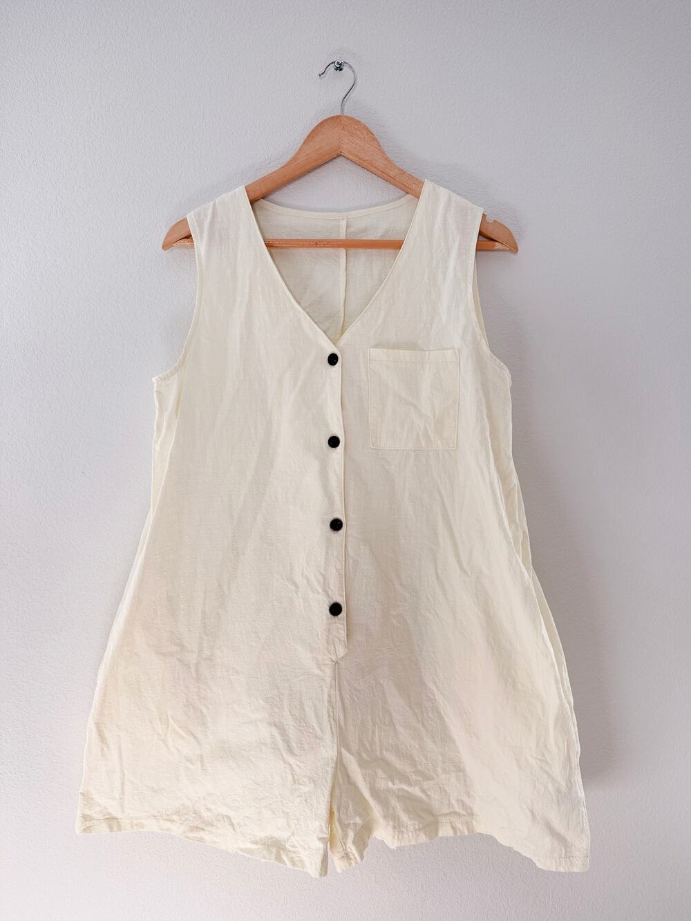 Dazy Cream 100% Cotton Linen Look Button Front Romper Jumpsuit Size Large